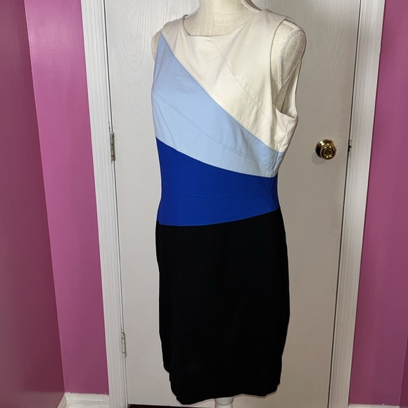 White House Black Market Asymmetrical Color-block Sheath Dress - Picture 6 of 13